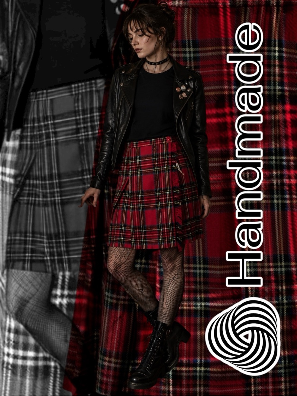 Vintage handmade Red Plaid Fringe Wrap Skirt Tartan Punk Academia Westwood